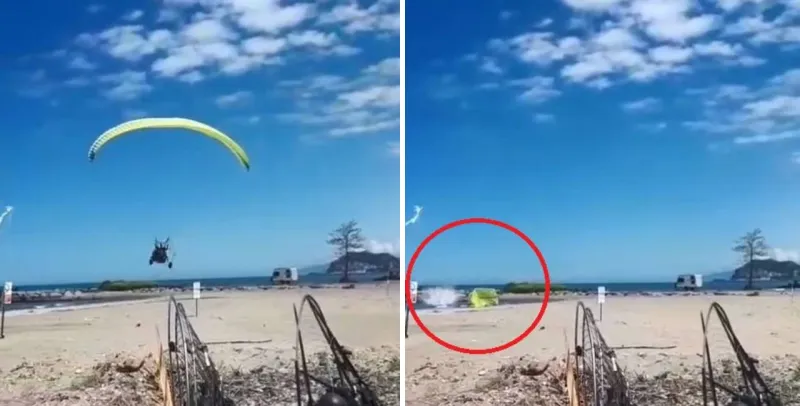 19 Mayıs kutlamalarında faciadan dönüldü: Paramotor denize düştü